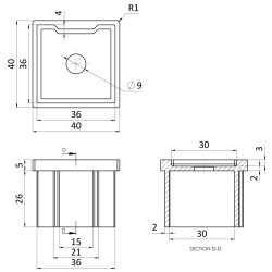 Držiak madla na jokel 40 x 40 mm, brúsená nerez AISI 304 Držiak madla na jokel 40 x 40 mm, brúsená nerez AISI 304